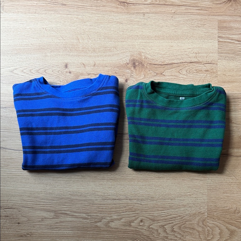 GAP Blue and Green Striped Waffle Shirts (pair)